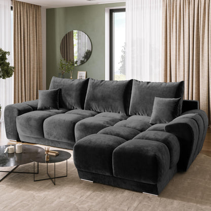 BROMARKT Corner Sofa with Sleep Function and Bed Box Sofa L Shape Couch 294 x 184 cm 5-Seater Living Room Corner Sofa Bed Living Landscape Nubes Dusky Pink