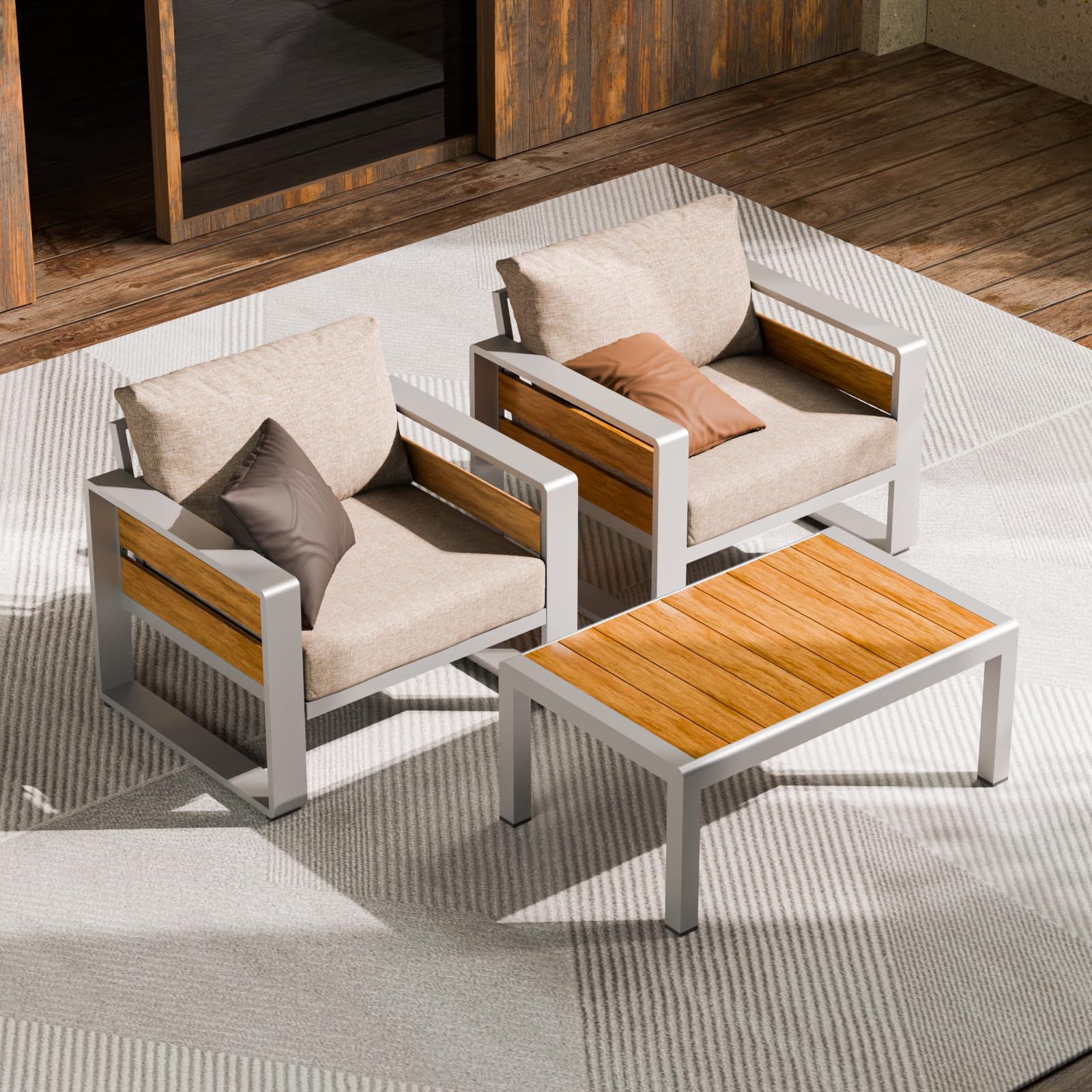 ZANDOR Aluminum Outdoor Patio Furniture - 2 Pcs Armchair, All-Weather Metal Modern Outside Furniture with Washable Thick Cushion for Garden/Backyard/Porch, Grey