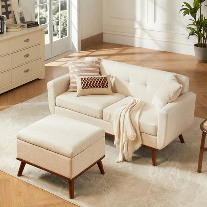 Kingfun 65.2" W Loveseat Sofa, Mid Century Modern Decor Love Seat Couches for Living Room, Button Tufted Upholstered Furniture, Solid & Easy to Install Small Couch for Bedroom Office Apartment, Beige