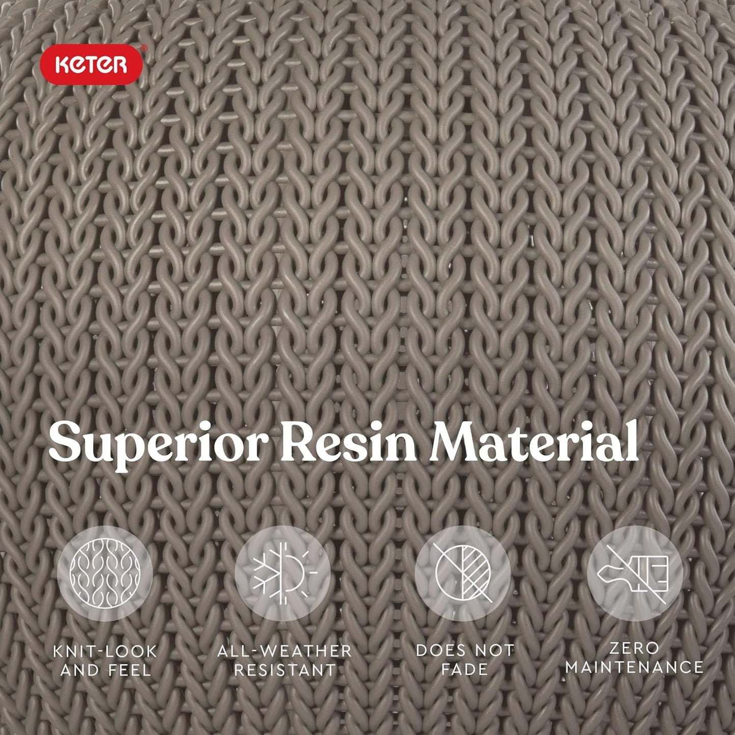 KETER Urban Knit Pouf Ottoman Set of 2 with Storage Table for Patio and Room Décor-Perfect for Balcony, Deck, and Outdoor Seating, Cream & Taupe