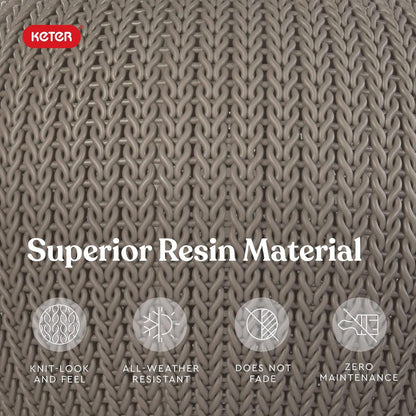 KETER Urban Knit Pouf Ottoman Set of 2 with Storage Table for Patio and Room Décor-Perfect for Balcony, Deck, and Outdoor Seating, Cream & Taupe