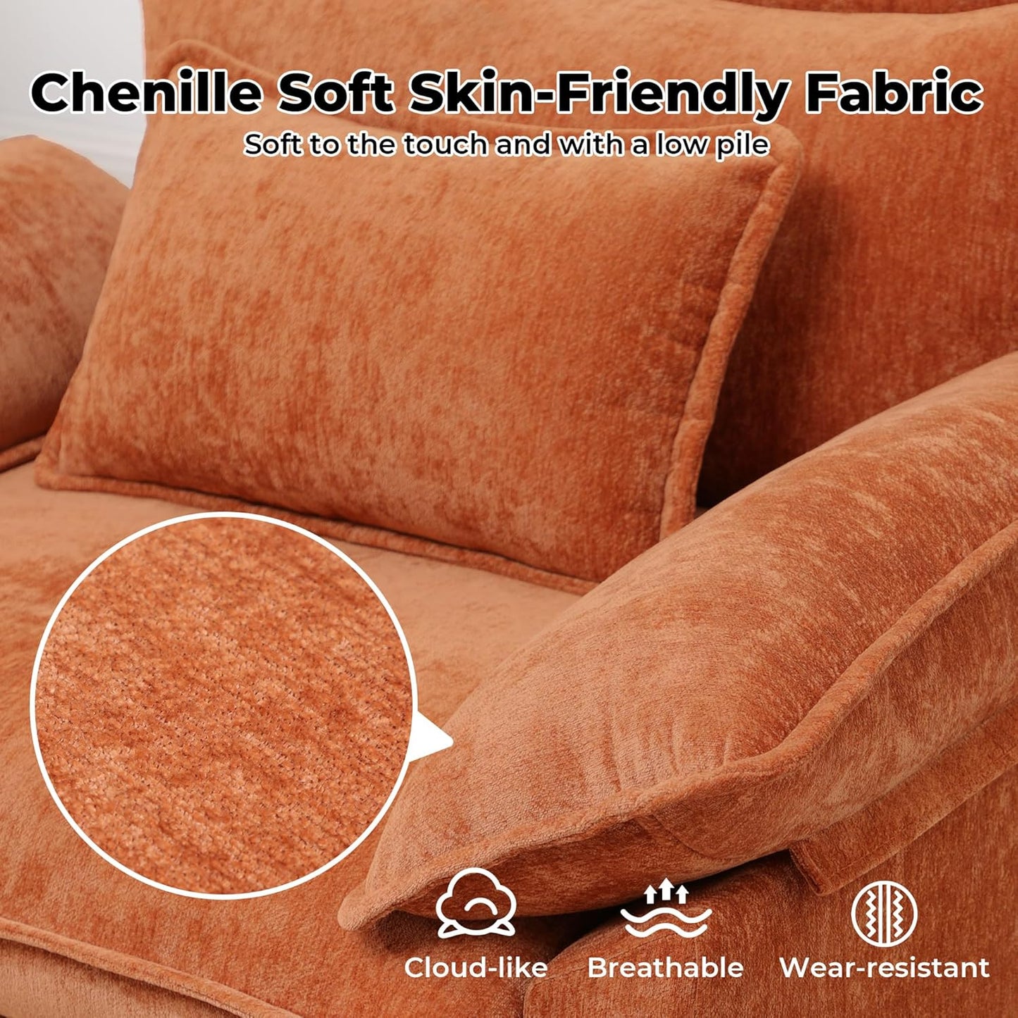 Modern Oversized Accent Chairs Set of 2,Chenille Cloud Sofa Chair with Deep Seat,Upholstered Armchair with Extra Thick,Comfy Reading Chairs for Living Room Bedroom Terracotta Orange