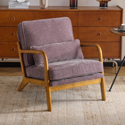 Karl home Accent Chair Mid-Century Modern Chair with Pillow Linen Fabric Upholstered Lounge Arm Chair with Solid Wood Frame & Soft Cushion for Living Room, Bedroom, Balcony, Beige