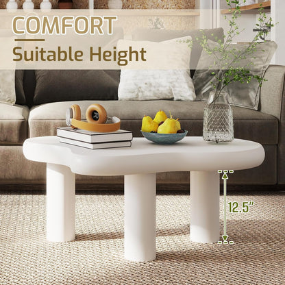 HollyHOME Cloud Coffee Table, Unique Design Accent Table for Living Room and Bedroom, Stylish and Functional Furniture Piece-Durable and Easy to Clean, Free Shape with 3 Legs, 33.9in, Cream White