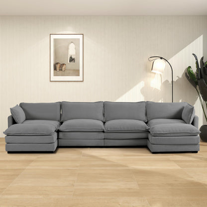 ROWHY Oversized Modular Sectional Sofa with Movable Ottoman, 112 Inch 4 Seat Modern Corduroy Sofa Set, Convertible L Shaped Couch for Living Room and Office, Beige