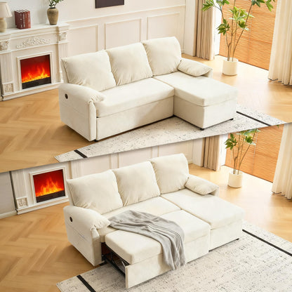 VINGLI Beige Loveseat Sleeper Sofa, Convertible Futon Sofa Bed Faux Leather Pullout Couch Bed with USB Ports, Cup Holders, Armrest for Living Room, Bedroom, Home Office Apartment