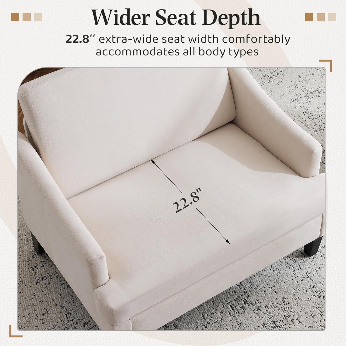 Bezseller Oversized Accent Chair, 33.5'' Wide Seat Comfy Armchair with 2 Pillows, Upholstered Big Reading Chair, Modern Single Sofa Chair for Living Room Bedroom Apartment Office, Beige