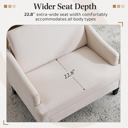 Bezseller Oversized Accent Chair, 33.5'' Wide Seat Comfy Armchair with 2 Pillows, Upholstered Big Reading Chair, Modern Single Sofa Chair for Living Room Bedroom Apartment Office, Beige