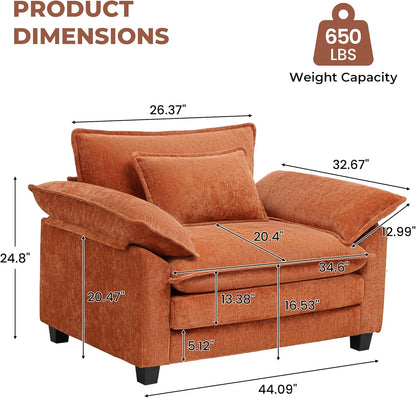 Modern Oversized Accent Chairs Set of 2,Chenille Cloud Sofa Chair with Deep Seat,Upholstered Armchair with Extra Thick,Comfy Reading Chairs for Living Room Bedroom Terracotta Orange