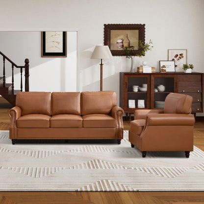 WILLOVE 79'' Faux Leather Sofas for Living Room, Mid Century Modern Couches with Rolled Arm & Nailhead Trim for Small Space, Apartment, Dark Brown
