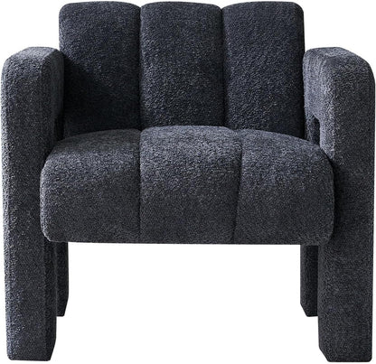 Yoglad Modern Accent Chair, Bouclé Fabric Upholstered Armchair, Comfy Single Chair for Living Room Lounge Bedroom Office-Dark Grey