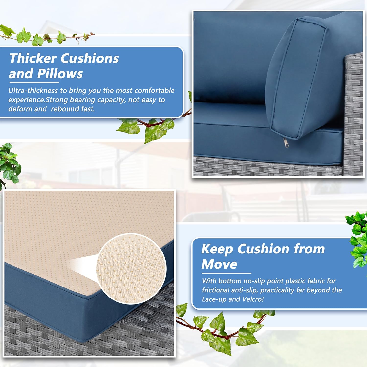 Shintenchi 5 Pieces Outdoor Patio Furniture Sets, Patio Sectional Sofa Couch, Gray PE Wicker Furniture Modular Patio Conversation Sets Patio Sofa with Washable Cushions & Table（Aegean Blue）