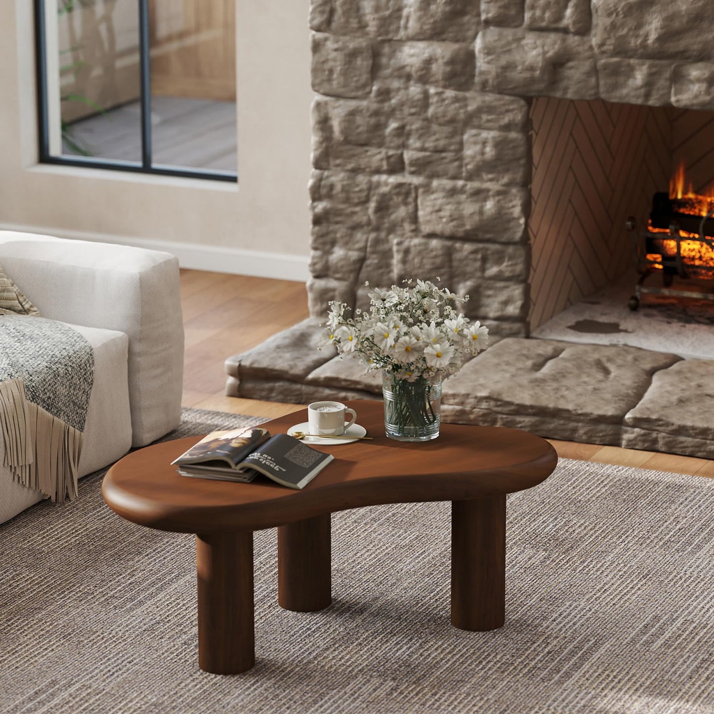 HollyHOME Cloud Coffee Table, Unique Design Accent Table for Living Room and Bedroom, Stylish and Functional Furniture Piece-Durable and Easy to Clean, Free Shape with 3 Legs, 33.9in, Cream White