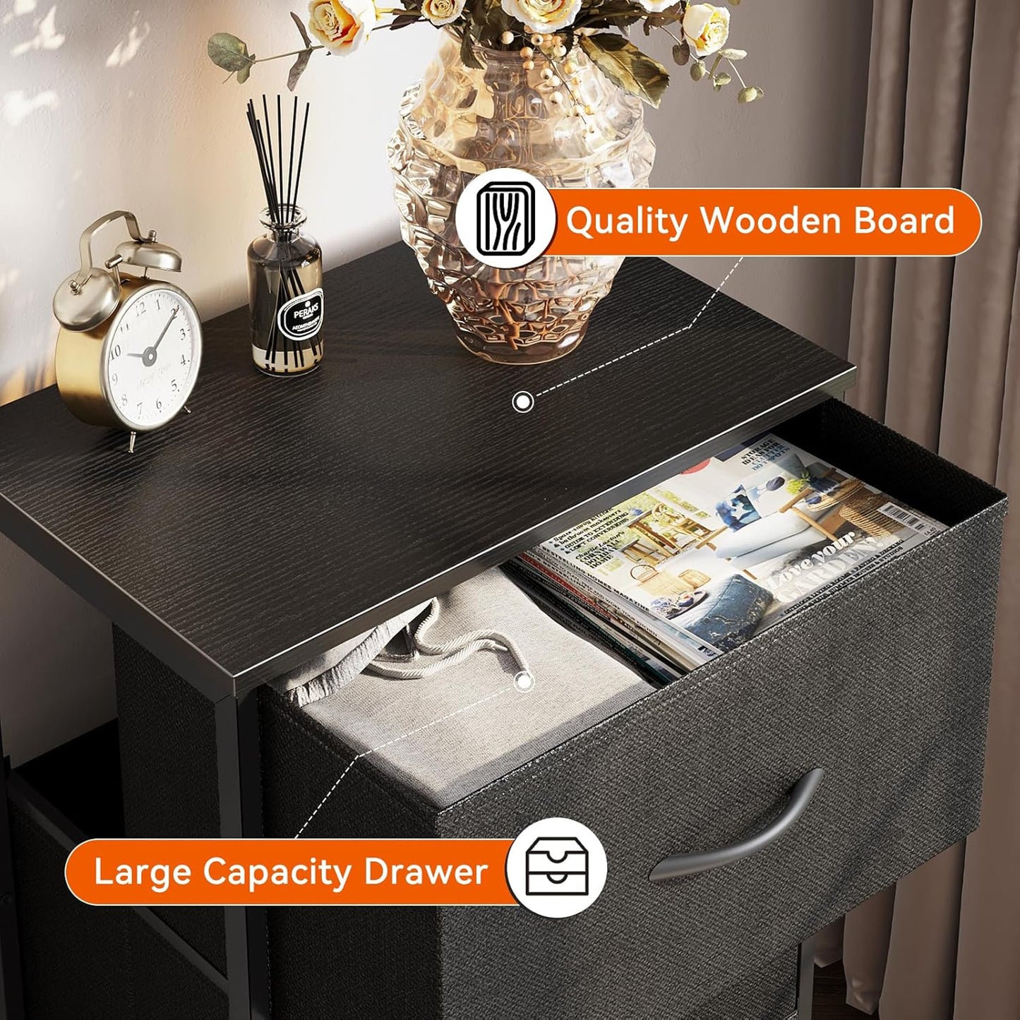 AODK Dresser for Bedroom Nightstand Small Dressers Chest of Drawers End Table for Living Room, Closet Dresser with 3 Storage Drawers Organizer Clothes, Black