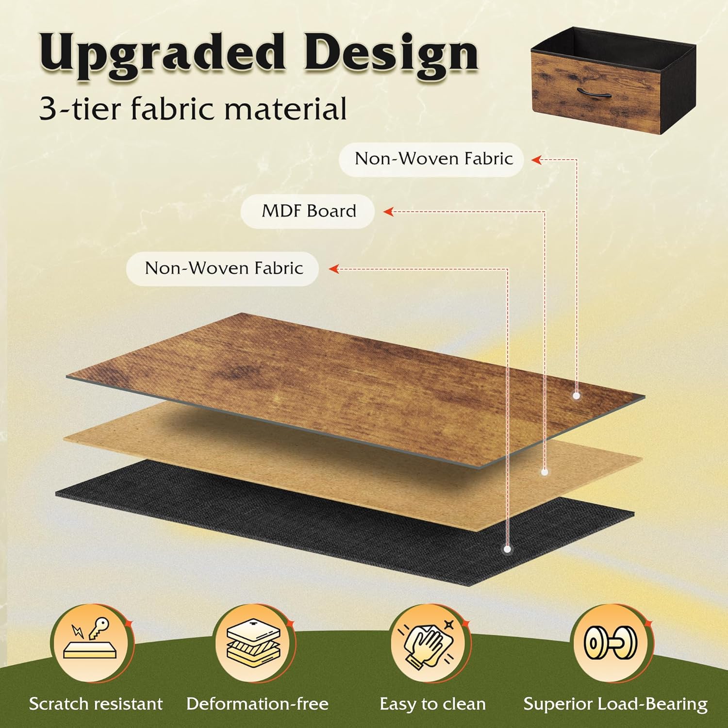 WLIVE Night Stand, Small 2 Drawer Dresser, Nightstand with Fabric Bins for Bedroom, Closet, Dorm, Rustic Brown Wood Grain Print, 11.8" D x 15.7" W x 20.9" H