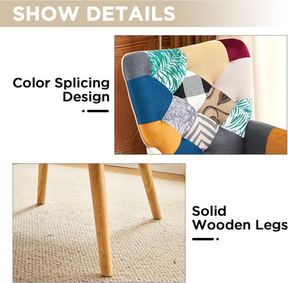 Accent Chair, Living Room Chair, Modern High Back Armchair, Colorful Patchwork Reading Chairs for Bedroom, Lounge Chair with Linen Fabric Shell and Solid Wood Feets (1, Colorful)