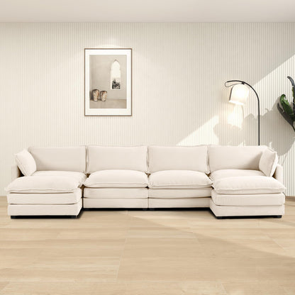 ROWHY Oversized Modular Sectional Sofa with Movable Ottoman, 112 Inch 4 Seat Modern Corduroy Sofa Set, Convertible L Shaped Couch for Living Room and Office, Beige