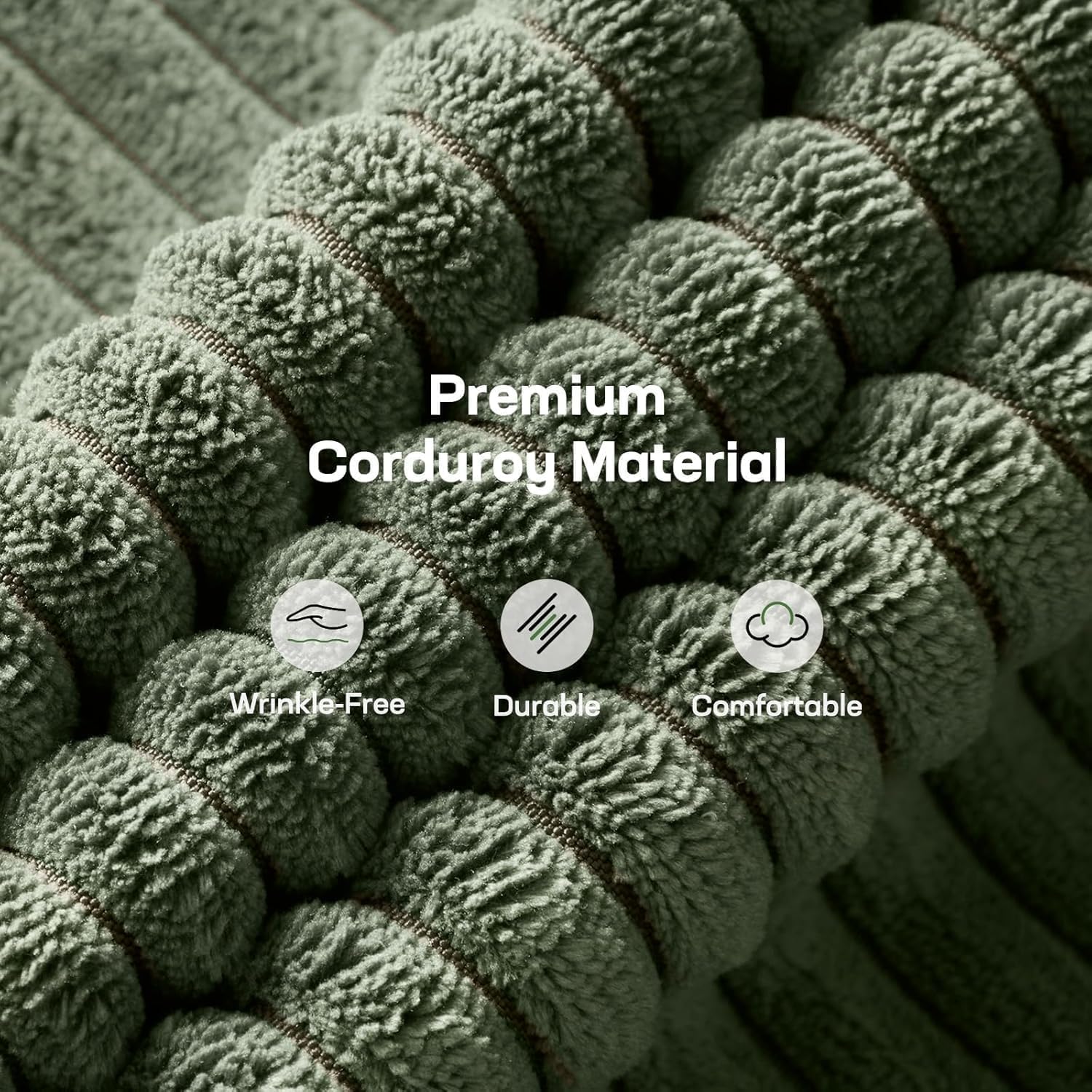 Marsail Futon Sofa Bed, Futon Couch with Adjustable Backrest & Armrests, Convertible Small Sleeper Sofa Bed for Small Apartments, Study Room, Office, Corduroy Loveseat, Green