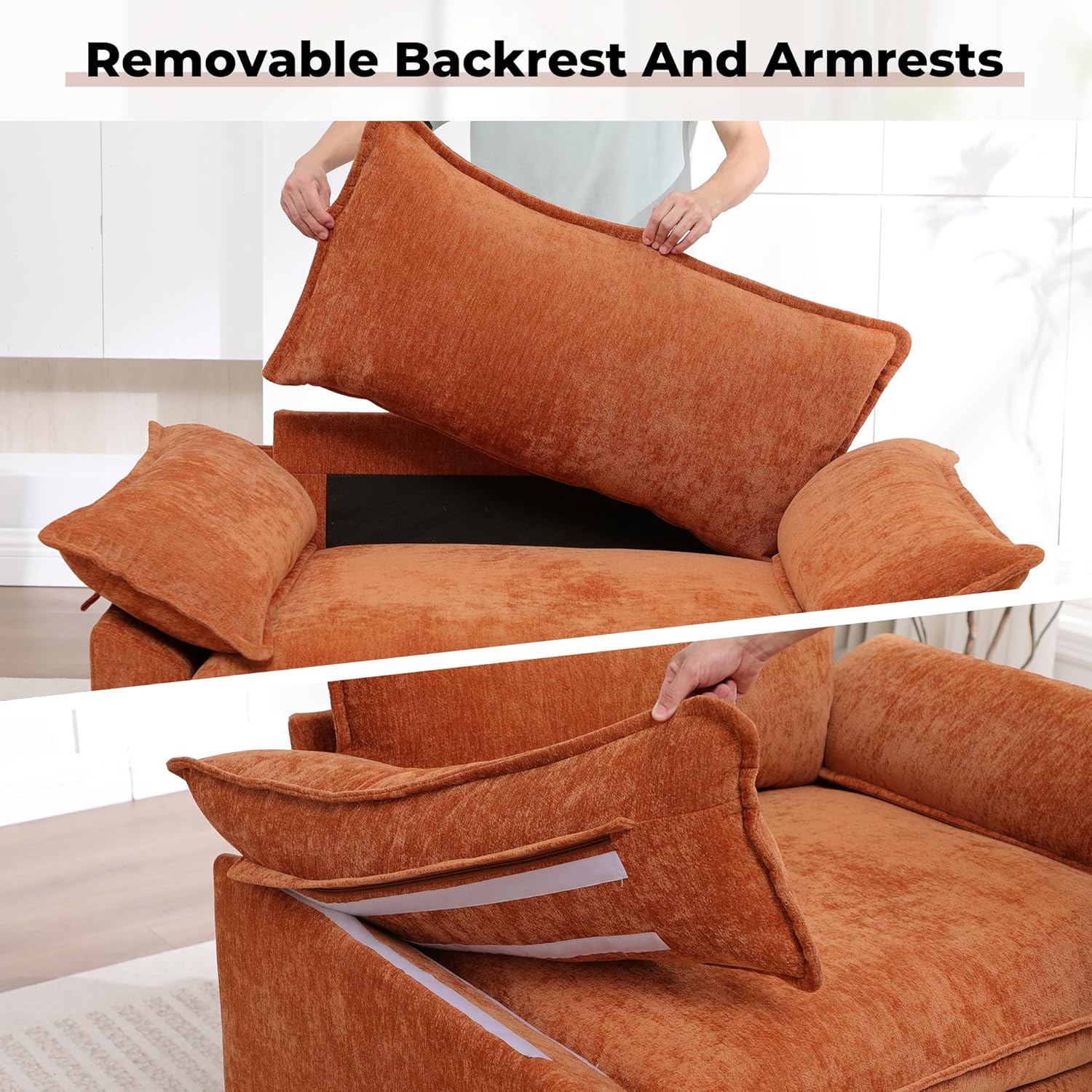 Modern Oversized Accent Chairs Set of 2,Chenille Cloud Sofa Chair with Deep Seat,Upholstered Armchair with Extra Thick,Comfy Reading Chairs for Living Room Bedroom Terracotta Orange