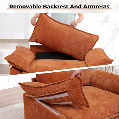 Modern Oversized Accent Chairs Set of 2,Chenille Cloud Sofa Chair with Deep Seat,Upholstered Armchair with Extra Thick,Comfy Reading Chairs for Living Room Bedroom Terracotta Orange