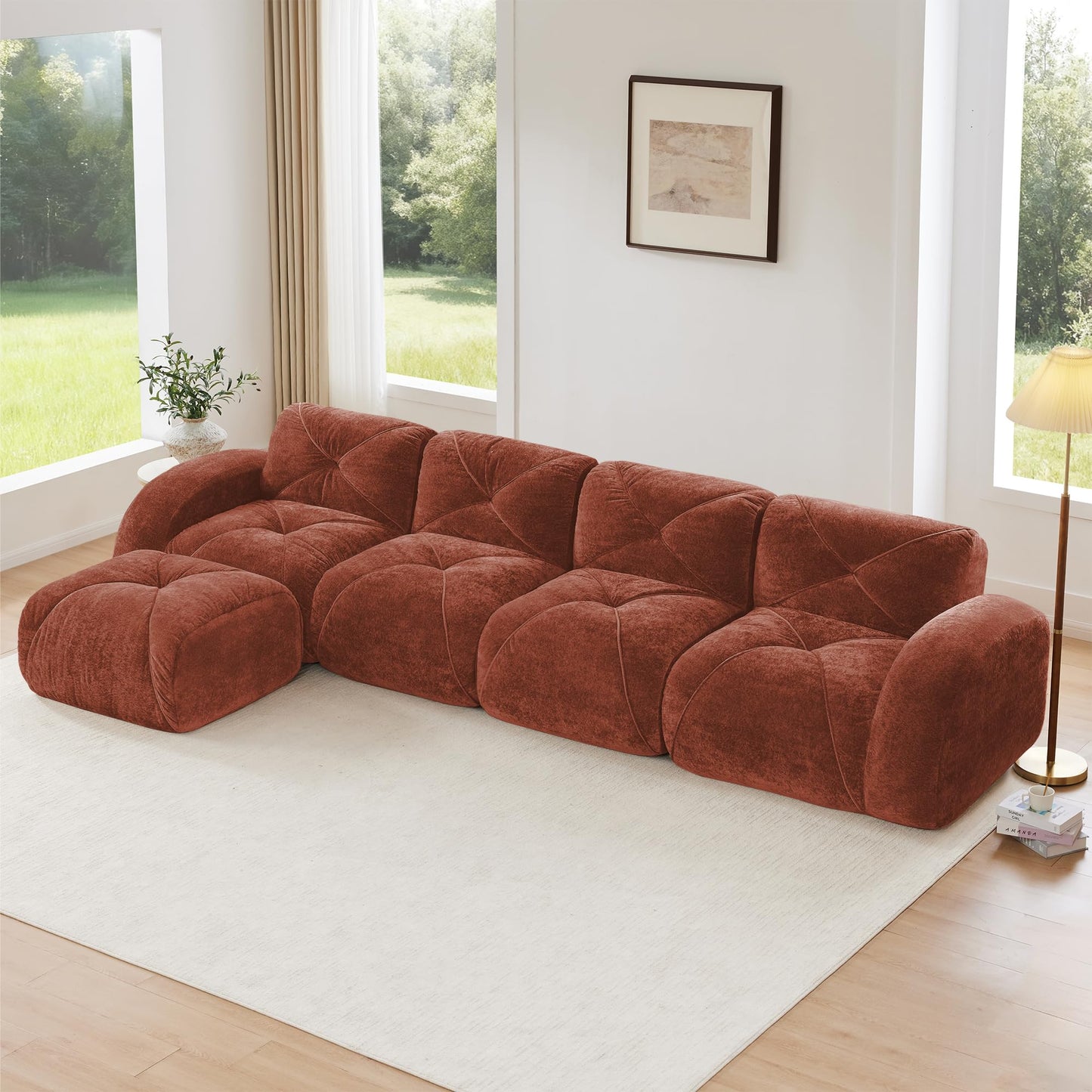 Modular Sectional Sofa, 2026 New Soft Velvet Fabric Boneless Couch with 2 Chaises, 32D High Density Sponge, Bottom Anti-Slip Design Cloud Couch, No Assembly Required Couches for Living Room, Camel