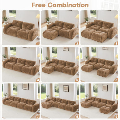 Modular Sectional Sofa, 2026 New Soft Velvet Fabric Boneless Couch with 2 Chaises, 32D High Density Sponge, Bottom Anti-Slip Design Cloud Couch, No Assembly Required Couches for Living Room, Camel