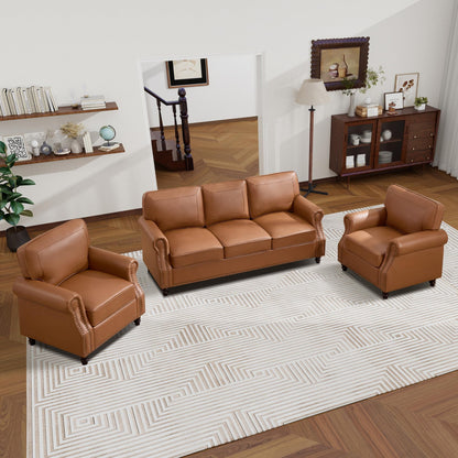 WILLOVE 79'' Faux Leather Sofas for Living Room, Mid Century Modern Couches with Rolled Arm & Nailhead Trim for Small Space, Apartment, Dark Brown