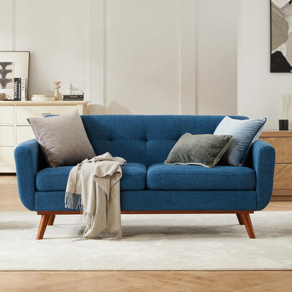 Kingfun 65.2" W Loveseat Sofa, Mid Century Modern Decor Love Seat Couches for Living Room, Button Tufted Upholstered Furniture, Solid & Easy to Install Small Couch for Bedroom Office Apartment, Beige