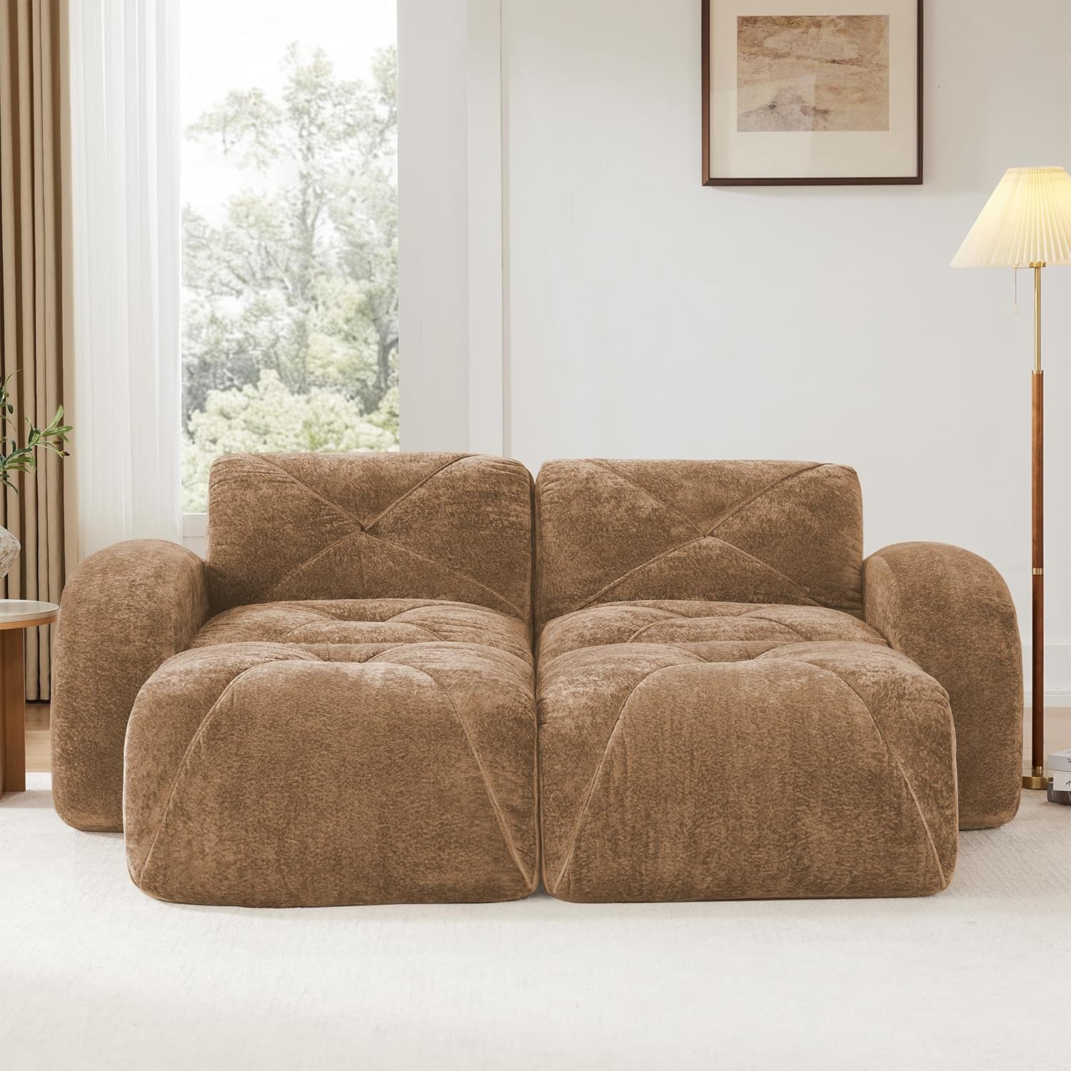 Modular Sectional Sofa, 2026 New Soft Velvet Fabric Boneless Couch with 2 Chaises, 32D High Density Sponge, Bottom Anti-Slip Design Cloud Couch, No Assembly Required Couches for Living Room, Camel