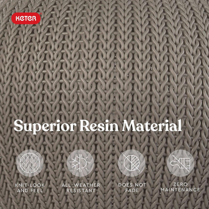 KETER Urban Knit Pouf Ottoman Set of 2 with Storage Table for Patio and Room Décor-Perfect for Balcony, Deck, and Outdoor Seating, Cream & Taupe