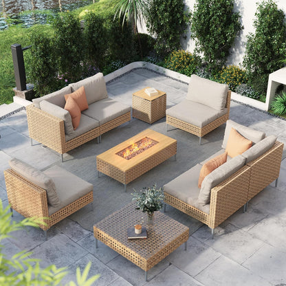 Grand patio 7-Piece Wicker Patio Furniture Set, Boho Outdoor Conversation Set Sectional Sofa with Water Resistant Thick Cushions and Coffee Table, Cream