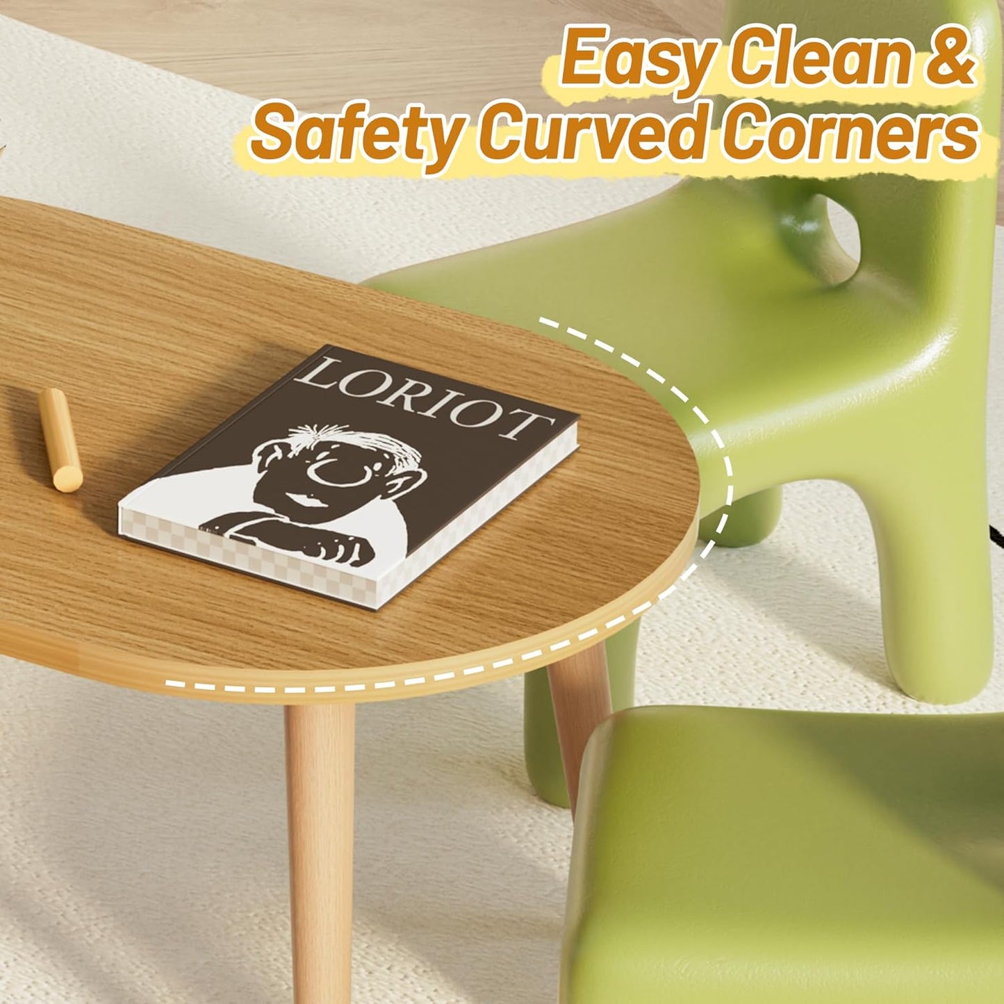 Coffee Table Low Table with Solid Wood Legs, Small Oval Coffee Table Side Table, Floor Table Desk for Sitting on The Floor, Storage and Living Room Furniture for Office Apartment Home, Natural