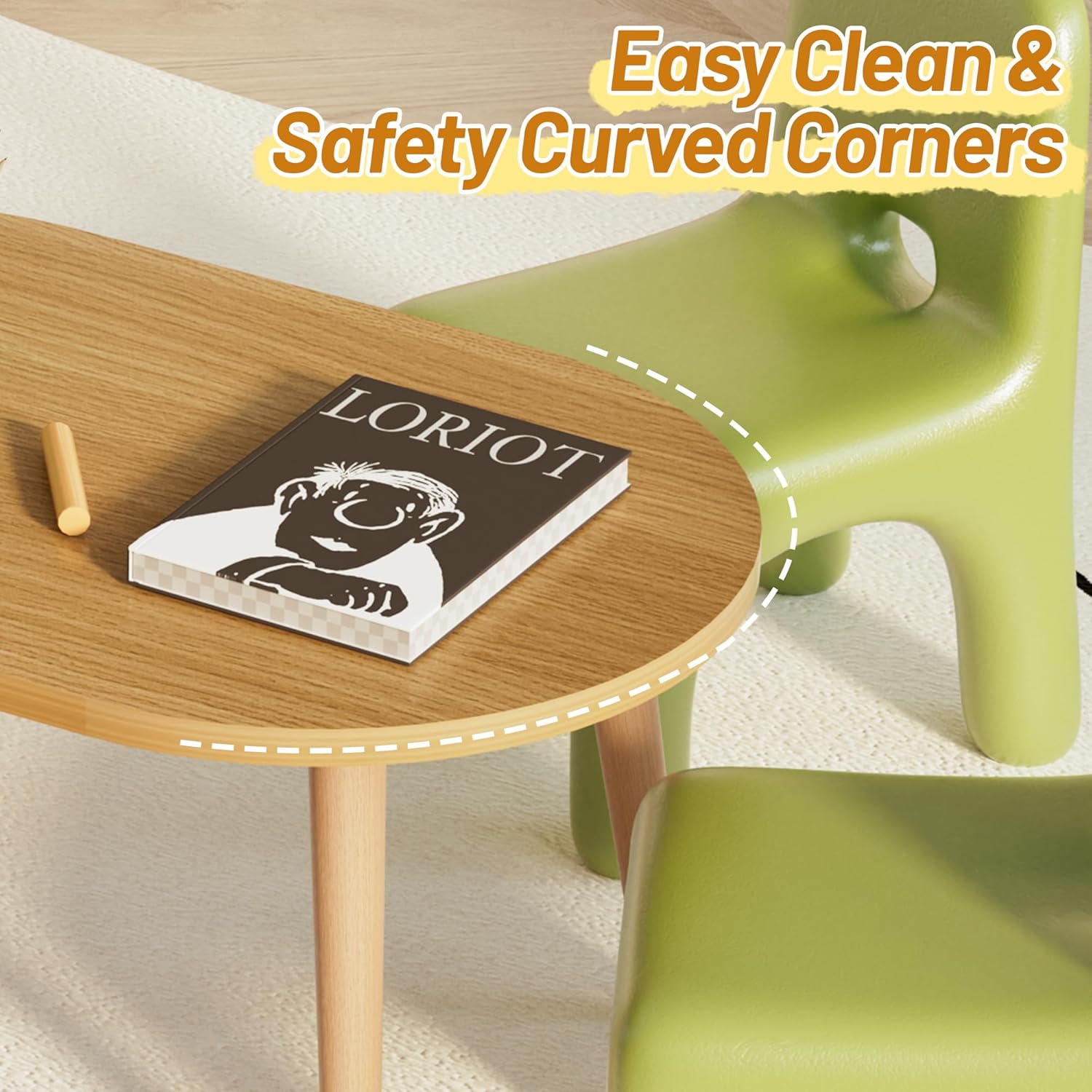 Coffee Table Low Table with Solid Wood Legs, Small Oval Coffee Table Side Table, Floor Table Desk for Sitting on The Floor, Storage and Living Room Furniture for Office Apartment Home, Natural