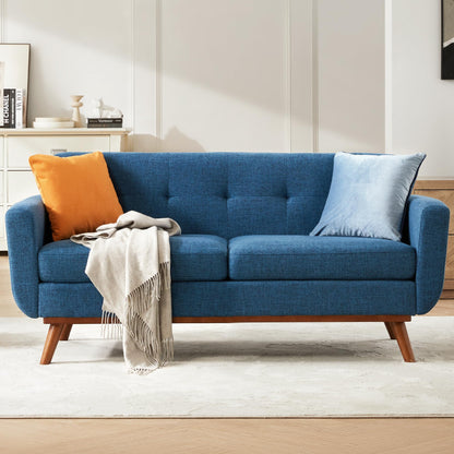 Kingfun 65.2" W Loveseat Sofa, Mid Century Modern Decor Love Seat Couches for Living Room, Button Tufted Upholstered Furniture, Solid & Easy to Install Small Couch for Bedroom Office Apartment, Beige