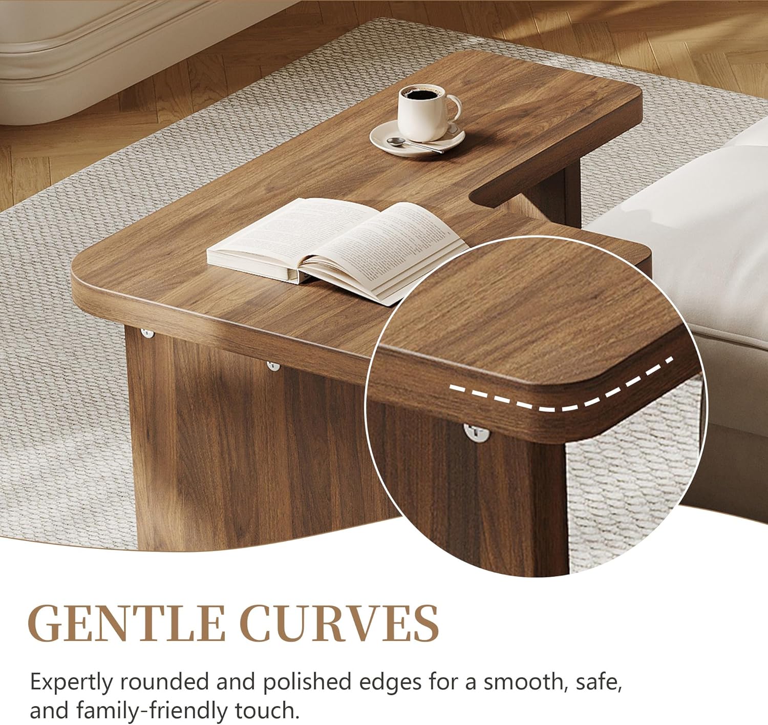 Mid Century Modern Coffee Table for Living Room, Wood Coffee Table with Free Adjustable Shape, Square Living Room Table Minimalist Tea Table, Brown Nesting Table Set of 2