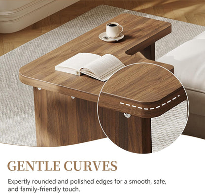 Mid Century Modern Coffee Table for Living Room, Wood Coffee Table with Free Adjustable Shape, Square Living Room Table Minimalist Tea Table, Brown Nesting Table Set of 2