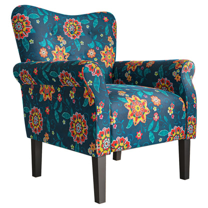 BELLEZE Modern Accent Chair, High Back Armchair, Upholstered Wingback Side Chair, Padded Single Sofa with Wooden Legs for Living Room, Bedroom - Green Blue Floral