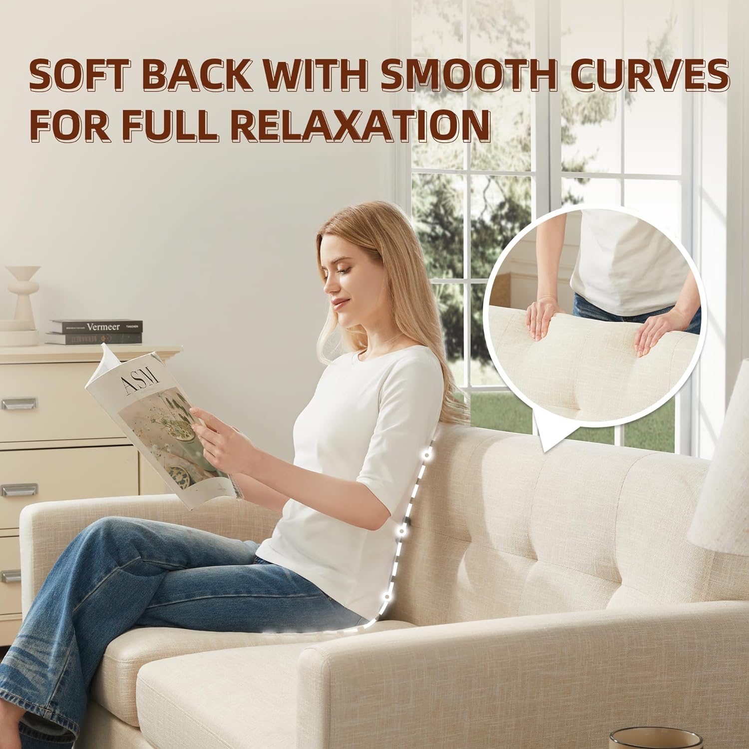 Kingfun 65.2" W Loveseat Sofa, Mid Century Modern Decor Love Seat Couches for Living Room, Button Tufted Upholstered Furniture, Solid & Easy to Install Small Couch for Bedroom Office Apartment, Beige