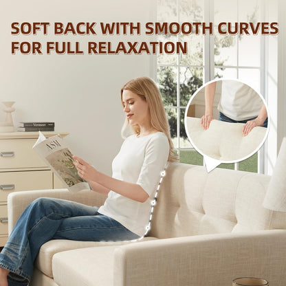 Kingfun 65.2" W Loveseat Sofa, Mid Century Modern Decor Love Seat Couches for Living Room, Button Tufted Upholstered Furniture, Solid & Easy to Install Small Couch for Bedroom Office Apartment, Beige