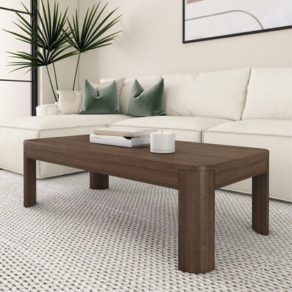 Plank+Beam Small Forma Coffee Table, Solid Wood 40 Inch Modern Coffee Table with Shelf, Contemporary Center Table with Storage Space, Rectangle Tea Table with Storage, Pecan