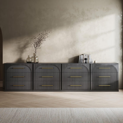 BELLEZE 65 Inch Fluted Buffet Cabinet with Storage, Symmetrical Arc Accent Sideboard Large Console Table for Dining Room, Kitchen, and Living Room (Camel)