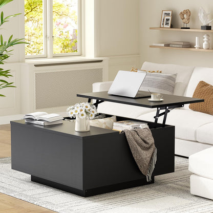 FABATO Lift Top Coffee Table, Wood Square Coffee Table with Storage, Farmhouse Coffee Tables with Hidden Storage Compartment, Center Table with Lifting Tabletop for Living Room, Home Office, Walnut
