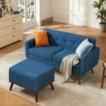 Kingfun 65.2" W Loveseat Sofa, Mid Century Modern Decor Love Seat Couches for Living Room, Button Tufted Upholstered Furniture, Solid & Easy to Install Small Couch for Bedroom Office Apartment, Beige