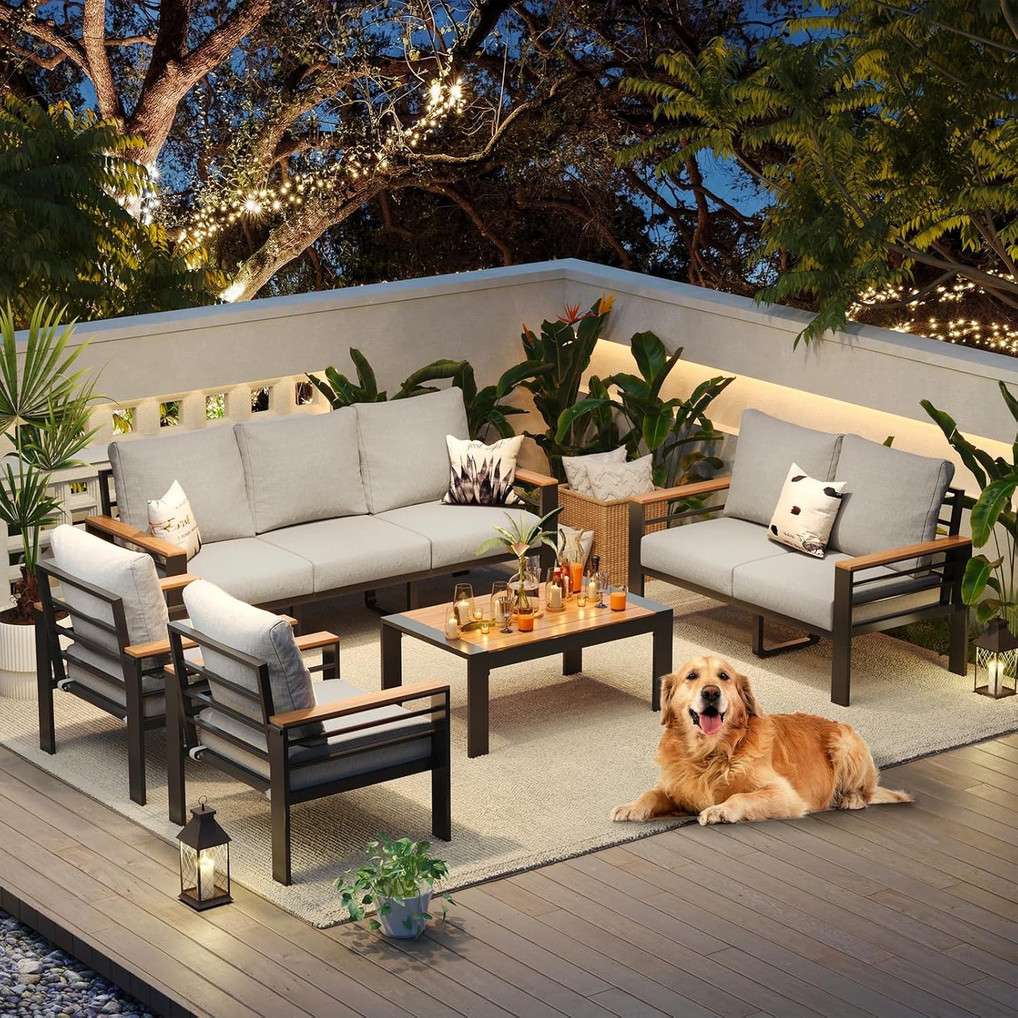 Aoxun Aluminum Patio Furniture Set 7 Seats, Oversized Outdoor Sectional with Washable Thick Cushions, Coffee Table and Waterproof Cover, Patio Conversation Sets for Porch, Balcony, Deck