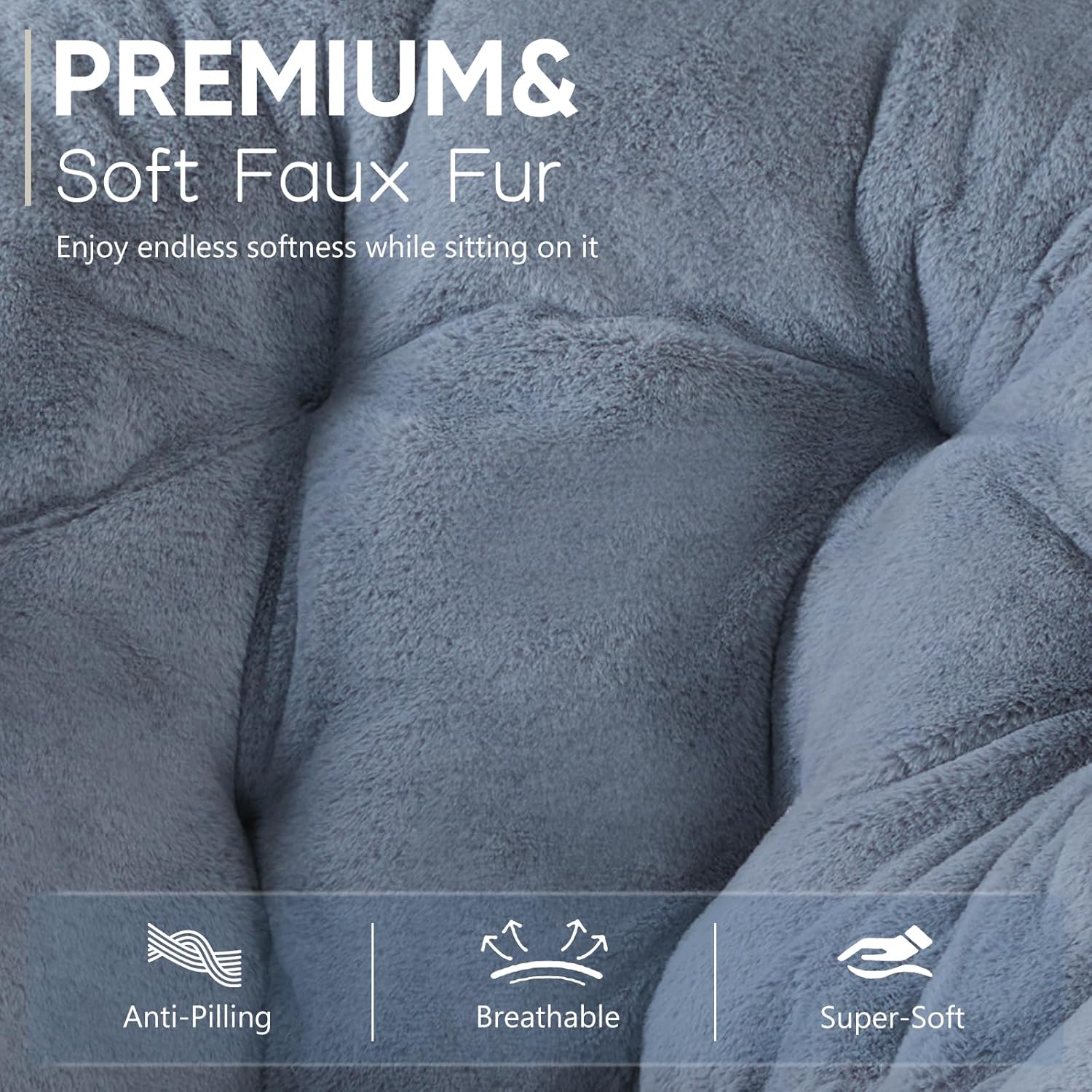 DUMOS Comfy Chair for Adults, Soft Faux Fur Folding Lounge for Bedroom Living Room Dorm Rooms Flexible Reading Chair for Teens, Large Size Foldable (Square-Gray)