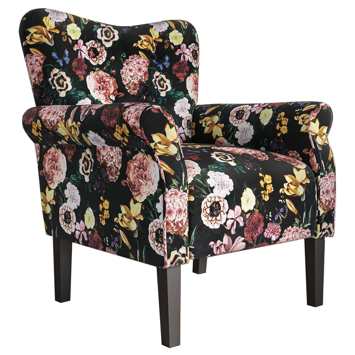 BELLEZE Modern Accent Chair, High Back Armchair, Upholstered Wingback Side Chair, Padded Single Sofa with Wooden Legs for Living Room, Bedroom - Green Blue Floral