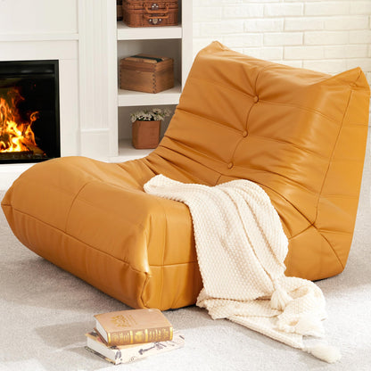 Hobestluk Giant Bean Bag Chair Lazy Floor Sofa, Memory Foam Fireside Sofa for Adults, Big Beanbag Faux Leather Armless Chair for Living Room Bedroom Dorm Office (Brown, Single)