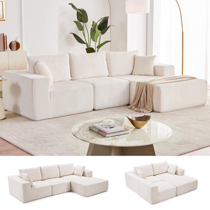 108” Modular Sectional Sofa, Cloud Sectional Couch with Deep Seat, Modern Modular L-Shape Sofa Couch with Chaise,Upholstered Boneless Couches for Living Room Bedroom (Beige, Left Facing Chaise)