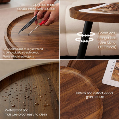 2 Pcs Mid Century Modern Coffee Table Round for Living Room,Easy Assembly Nesting Coffee Tables,Minimalist Circle Walnut Coffee Table for Bedroom Office Balcony Yard