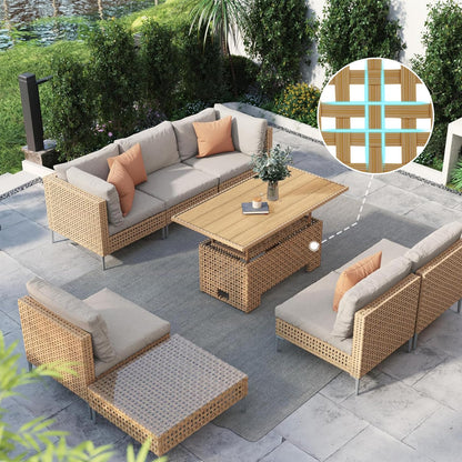 Grand patio 7-Piece Wicker Patio Furniture Set, Boho Outdoor Conversation Set Sectional Sofa with Water Resistant Thick Cushions and Coffee Table, Cream